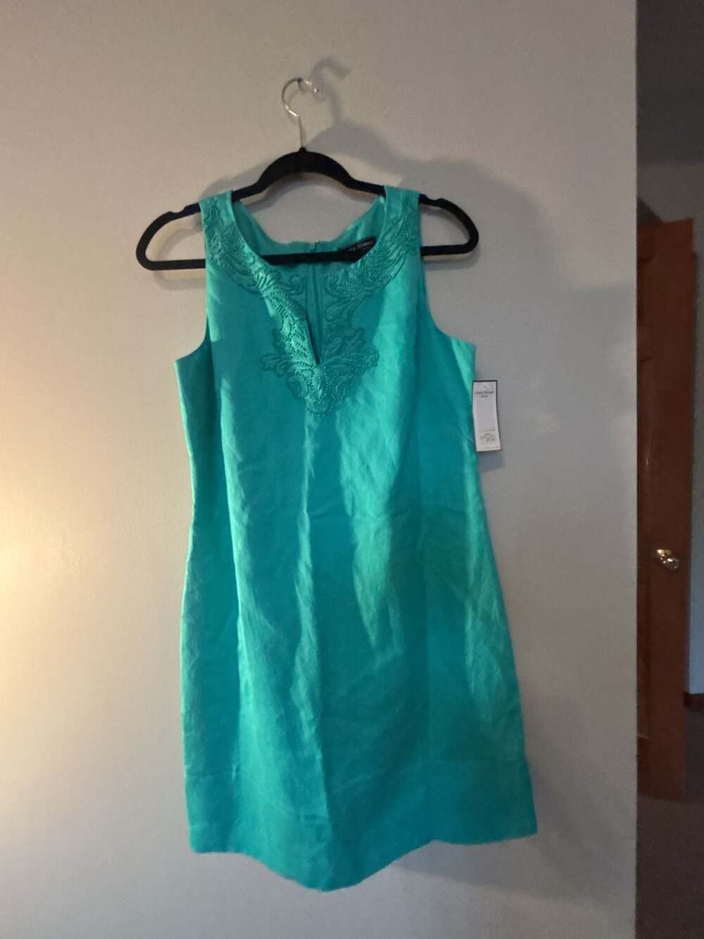 Jessica Howard Petite Sleeveless Embellished Neck Shift Dress Aqua 10P New